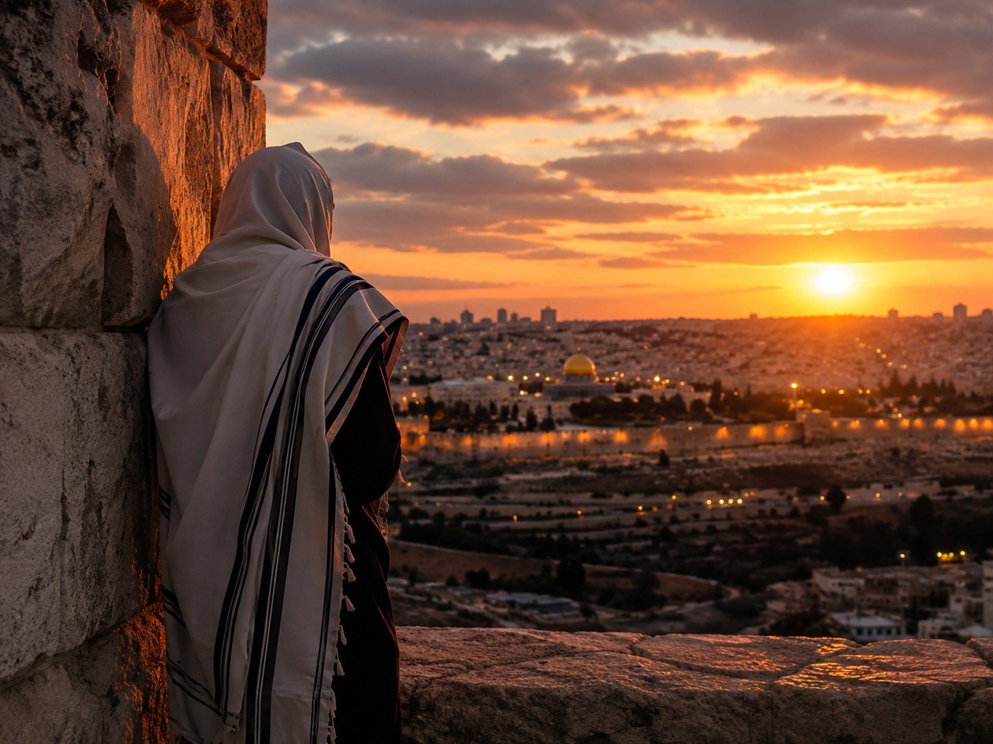 Prayer overlooking Jerusalem at sunset